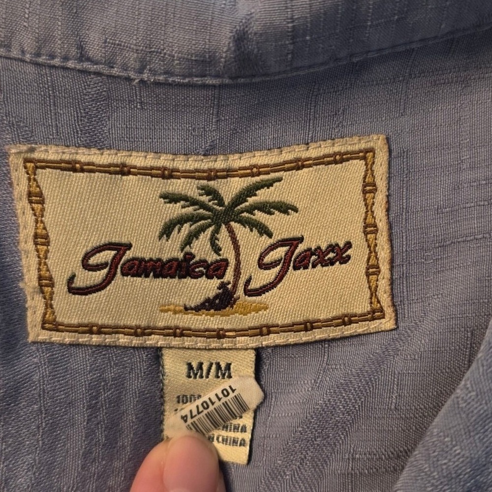 Jamaica Jaxx Mens M Medium Blue Tropical Leaf Print Short Sleeve Button Up Shirt - Picture 3 of 4